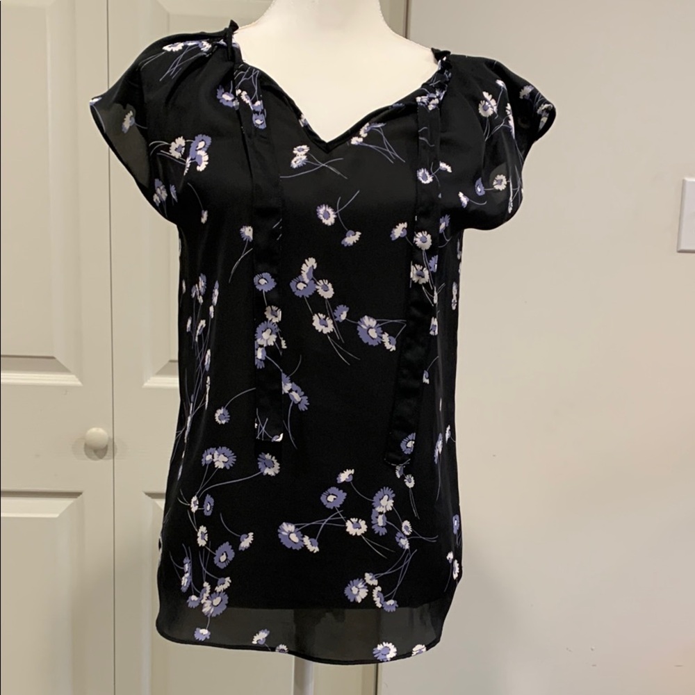 LC Lauren Conrad Black Asymmetrical Cap Sleeve Blouse
